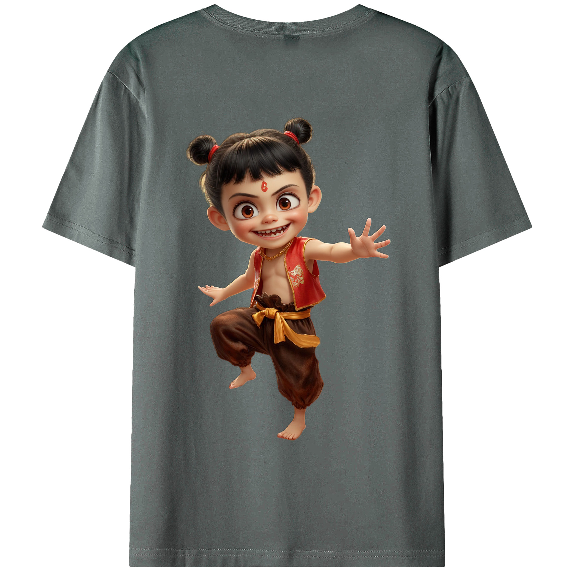 （画像用） Ne Zha 2 ナタ 魔童の大暴れ 綿100％ メンズ半袖Tシャツ（バックプリント） 通気性